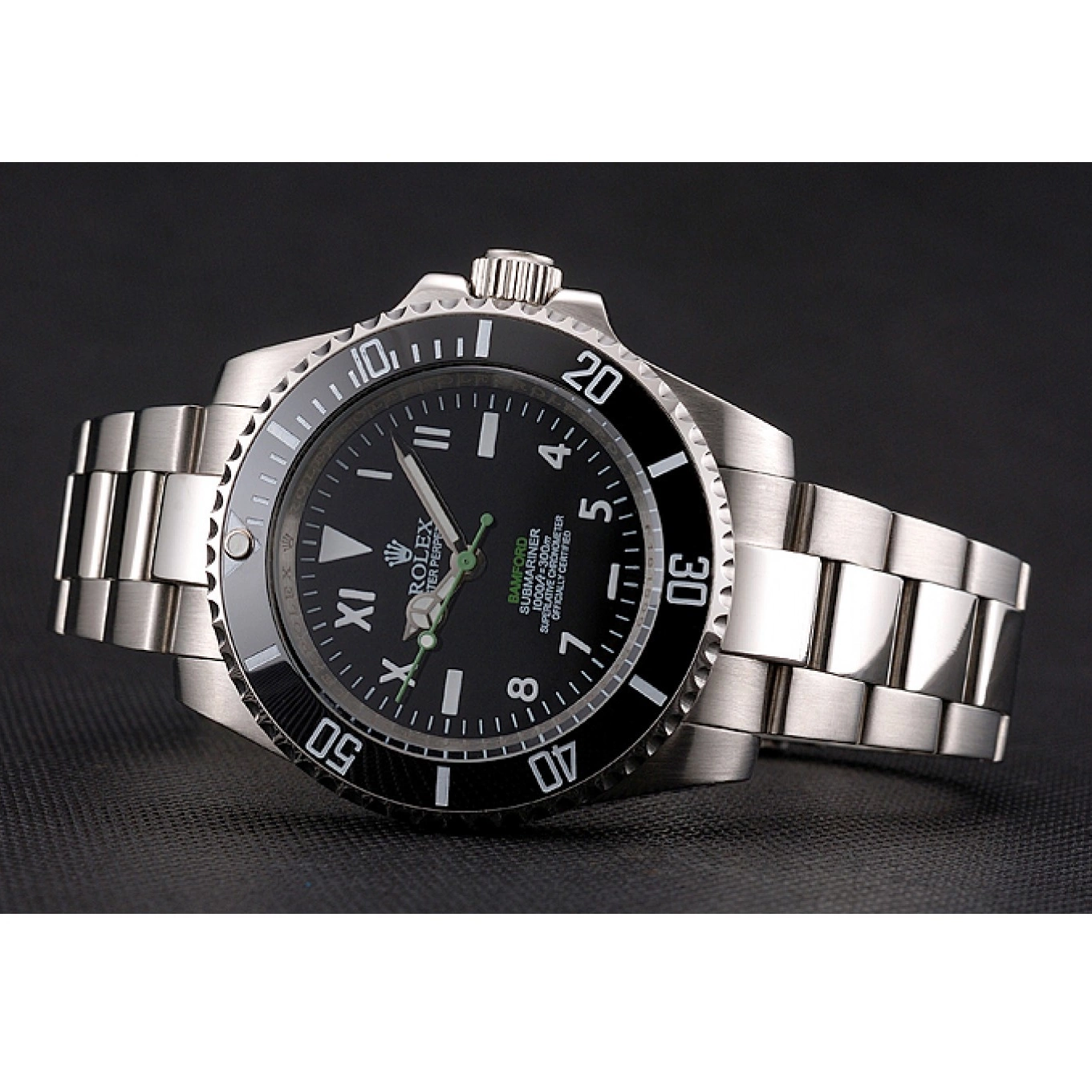 Rolex aaa copy Dial Bamford Stainless Steel Black Case Roman With Submariner Bracelet Black And Bezel Numerals Rolex 0525